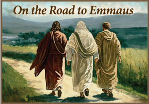 Three men walking down the road. One of the men was the risen Christ